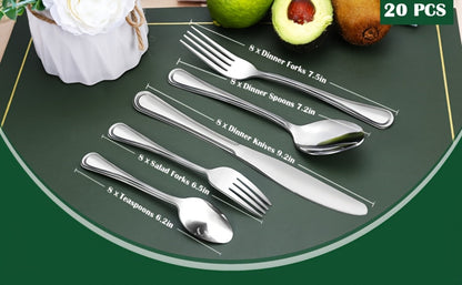 Stainless Steel Flatware Cutlery Set – Mirror Polished, Dishwasher Safe, Silver & Black Options, Service for 4 / 8 / 12 – Kitchen Utensil Set for Home, Restaurant & Wedding Gift