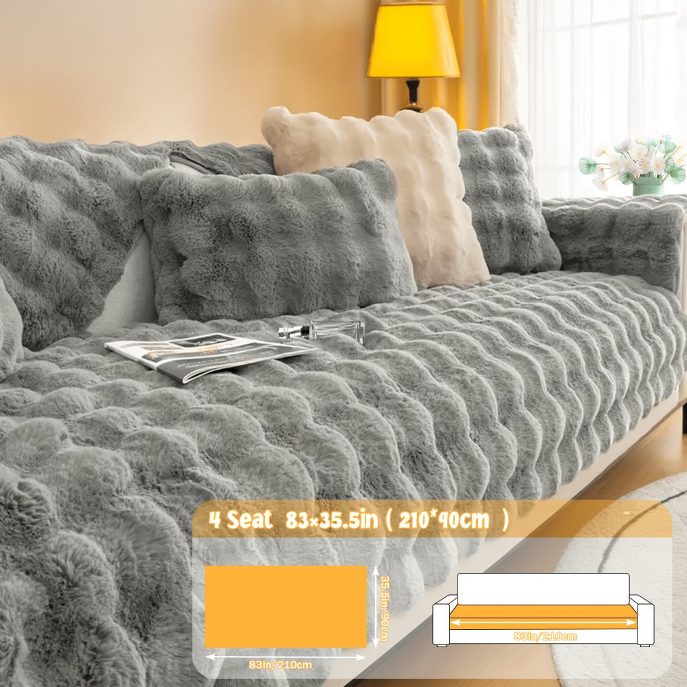 Sofa Cover Bubble Faux Rabbit Fur Panels with Silicone Non-Slip Backing for Seat, Armrest or Backrest