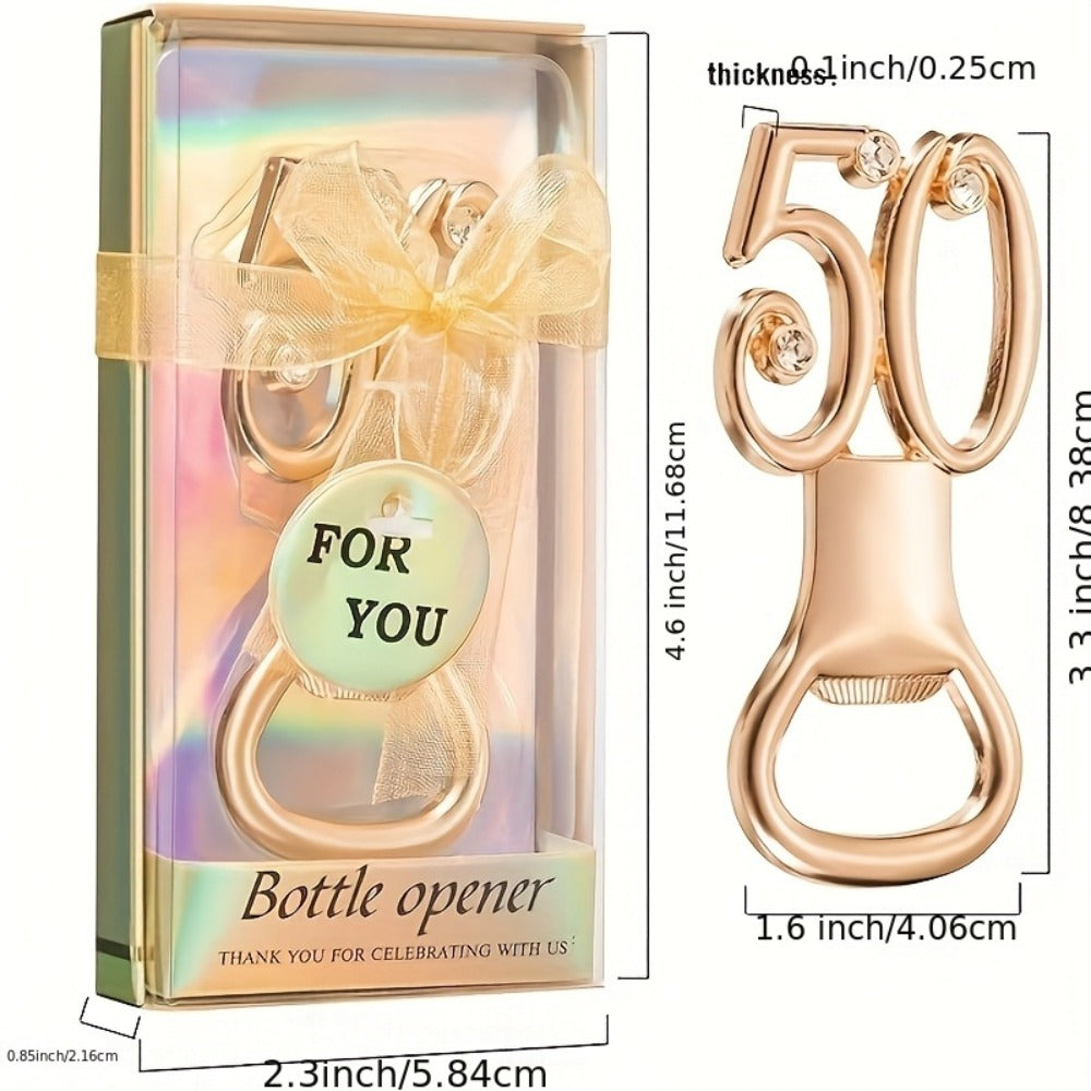 Rhinestone Bottle Opener Party Favors, 50-Piece Gold Set for Birthday, Wedding and Anniversary Guest Gifts