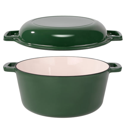 Dutch Oven 6 Quart Enameled Cast Iron 2-in-1 Pot and Bread Baker Nonstick Oven Safe to 500°F Dual Handles Compatible with All Stovetops Including Induction for Bread Baking Cooking Stewing Braising
