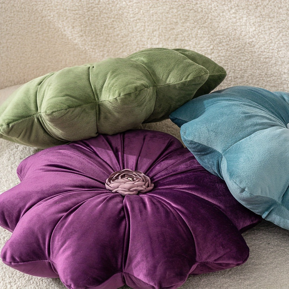 Round Flower Shaped Throw Pillow with Insert 16 Inch Soft Knit Decorative Cushion Machine Washable Zipper for Sofa Bed Car Home Decor 5 Colors