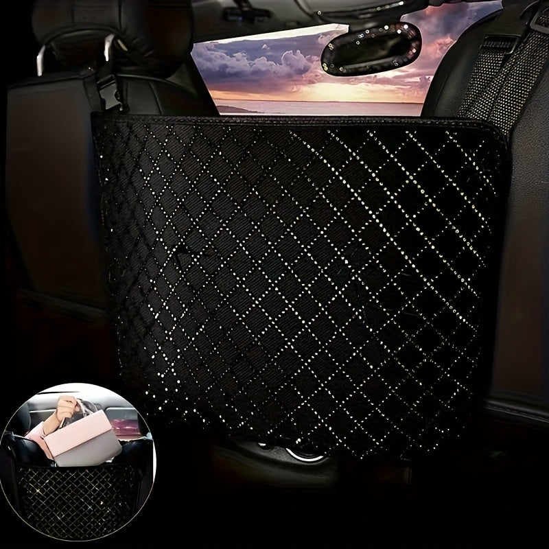 Rhinestone Car Seat Back Purse Holder and Mesh Barrier in Six Crystal Color Checkouts for Cars and SUVs