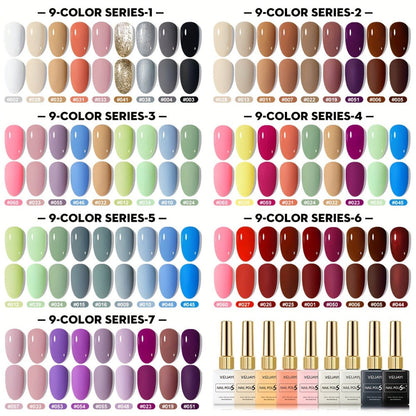 Gel Nail Polish XEIJAYI 9-Piece Fall-Winter Sets in 7 Numbered Palettes with LED Cure for Nail Art