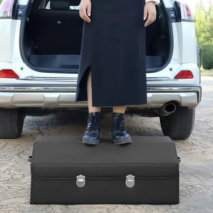 PU Leather Car Organizer Box Foldable Multi-Compartment – Large Capacity Storage for SUV, Truck, Camper & Car Interior, Durable Auto Cargo Organizer with Dividers