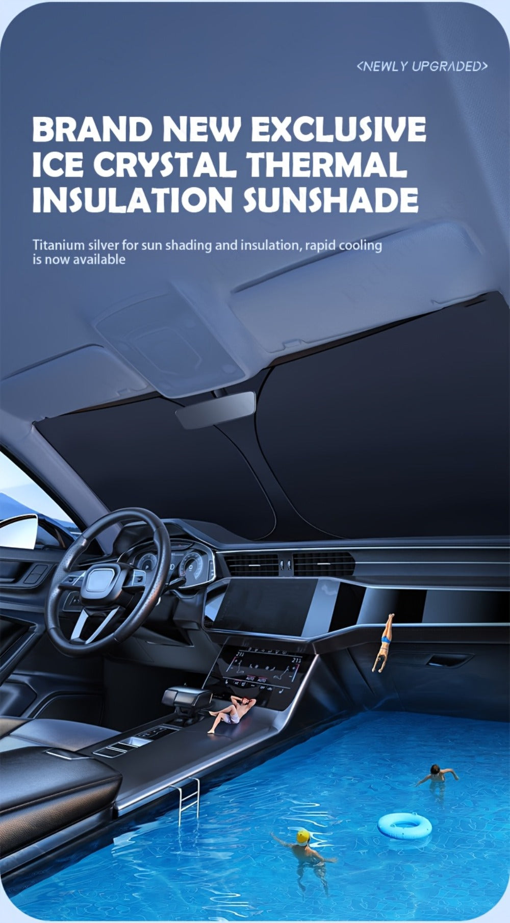 Windshield Sun Shade with Hook & Loop Closure - Foldable Front Window UV Ray Blocker, Dashboard Heat Protector, Universal Fit Car Interior Sun Visor for Cooler Cabin