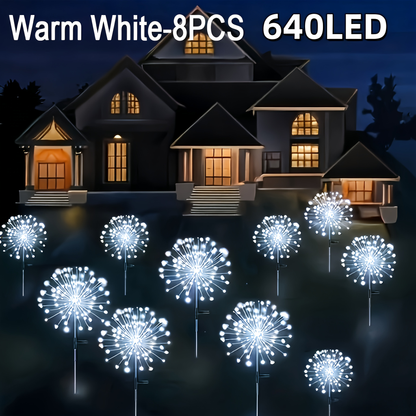 Solar Garden Lights Firework Stakes with 240-640 LEDs, 8 Modes, 4/8 Packs and Three Light Colors
