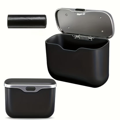 Car Trash Can Leather & ABS – Leak-Proof Auto Garbage Bin with Lid | Dry & Wet Waste | Universal Fit 99% Cars | Includes Garbage Bags | Black & Beige