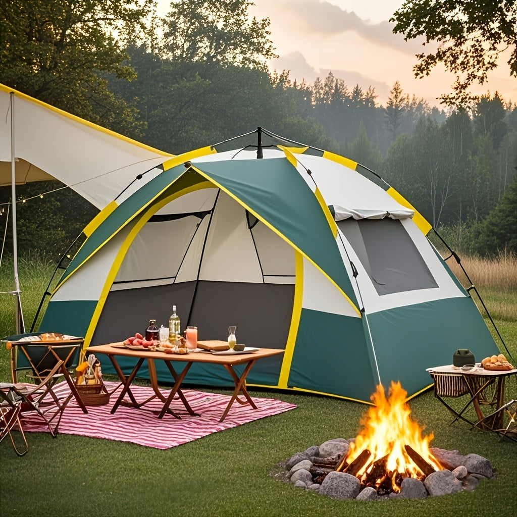 Camping Tent Instant Pop-Up with Dual Doors, Mesh Windows and Green or Beige Size Options for Outdoor Camp Setup