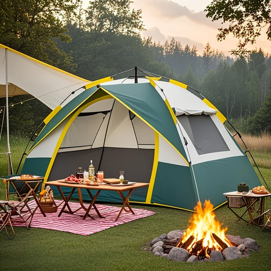 Camping Tent Instant Pop-Up with Dual Doors, Mesh Windows and Green or Beige Size Options for Outdoor Camp Setup