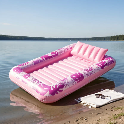 Hot Pink Inflatable Pool Float Tanning Bed with Open Center, Ribbed Base and Large or X-Large Sizes