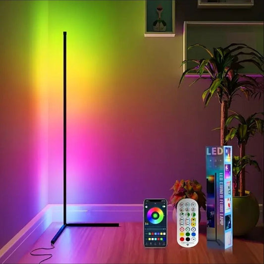 RGB Corner Floor Lamp 360 Degree Color Changing - 16 Million Colors, APP & 24-Key Remote Control, Music Sync, USB Powered, Adjustable 55.9in Height for Game Room Living Room Bar Holiday Decor
