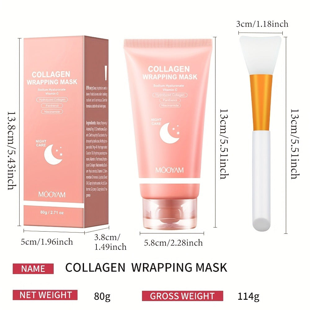 2.71 oz Hydrolyzed Collagen Night Mask with Brush, Niacinamide, Hyaluronic Acid and Vitamin C