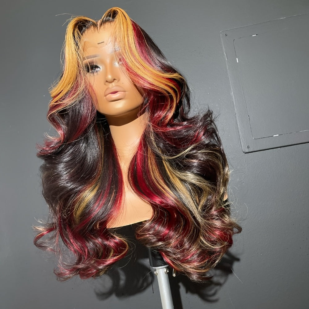 Lace Front Wig 28in Body Wave Highlight Style with 13x4 HD Lace, 180% Density, Combs and Strap