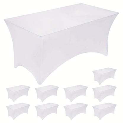 10pcs Spandex Tablecloth 6ft Rectangle Fitted Table Cover Stretch Wrinkle-Free for Wedding Reception Vendor Booth Catering Indoor Outdoor, 72Lx30Wx30H Inch, White/Black