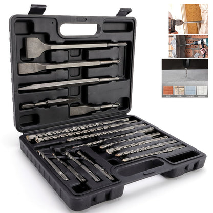 17PCS SDS Plus Hammer Drill Bits and Chisel Set Carbide-Tipped Masonry Drill Bits for Concrete Stone Brick with Portable Storage Case Professional Rotary Hammer Bit Kit