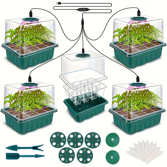 Seed Starting Kit LED Grow Light Timer | Indoor Seedling Tray Dome