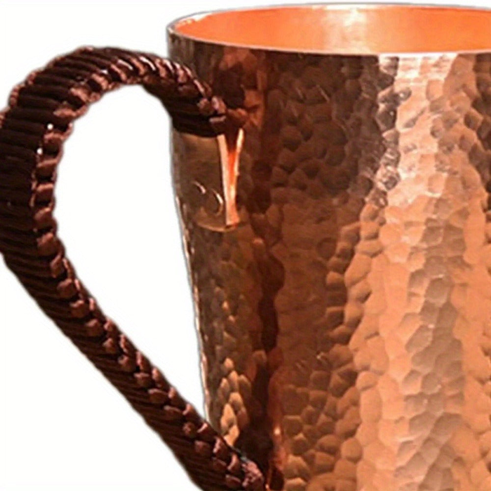 Hammered Copper Coffee Mug with 13.53oz Capacity, Tall Tapered Body and Textured Wrapped Handle
