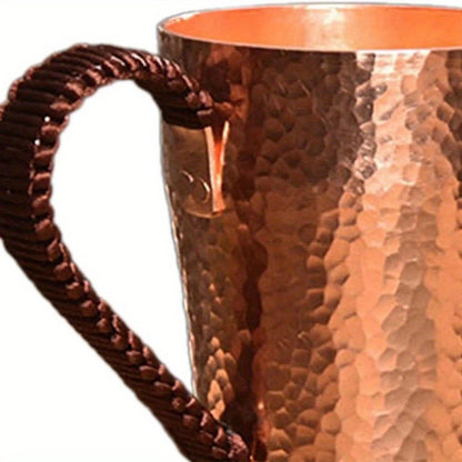 Hammered Copper Coffee Mug with 13.53oz Capacity, Tall Tapered Body and Textured Wrapped Handle