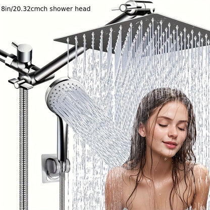 Rainfall and Handheld Shower Combo with 8-Inch Square Head, 11-Inch Extension Arm and Chrome Finish