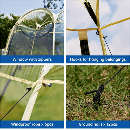 Clear-Panel Dome Screen Shelter with Two Zippered Doors, Ground Stakes and 10-by-10 or 12-by-12 Options