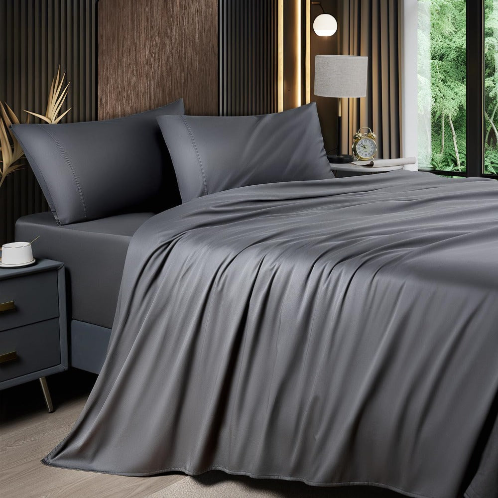 Cooling Sheet Set 4 Piece 2200TC Bamboo Blend - Silky Soft Deep Pocket 16 inch Fitted Sheet, Flat Sheet & Pillowcases, Breathable Luxury Bedding for Hot Sleepers Twin Full Queen King, Summer Chill Collection