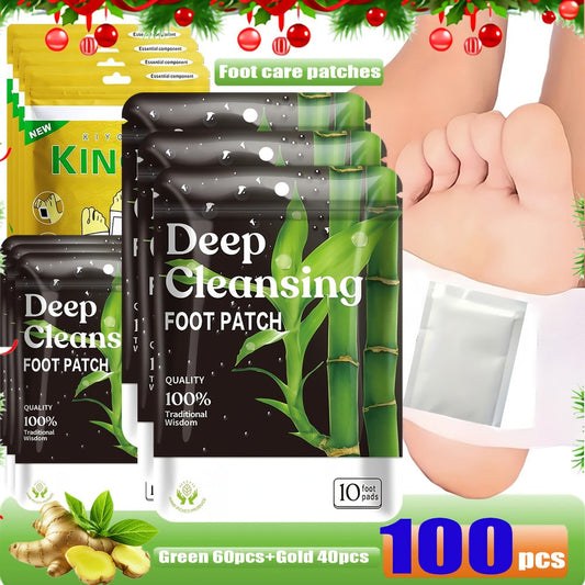 Foot Detox Pads 100pcs Overnight Bamboo Vinegar & Ginger Powder — Deep Cleansing Alcohol-Free Natural Plant Patches, Moisturizing Foot Care for Women, Winter Wellness & Daily Use Gift