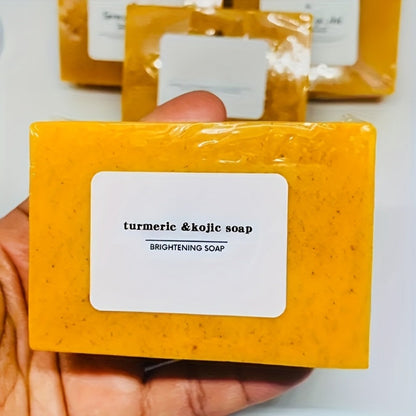Turmeric Kojic Acid Brightening Soap Handmade Lemon Cold Process Deep Cleansing Hydrating Bar for Face & Body All Skin Types – Bundle Sets with Liquid Soap & Face Wash, Skincare Gift for Women