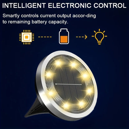 Solar Garden Light Ground Discs 8-Pack with 8 LEDs Each, Touch Dimming and Warm or Cool White Options