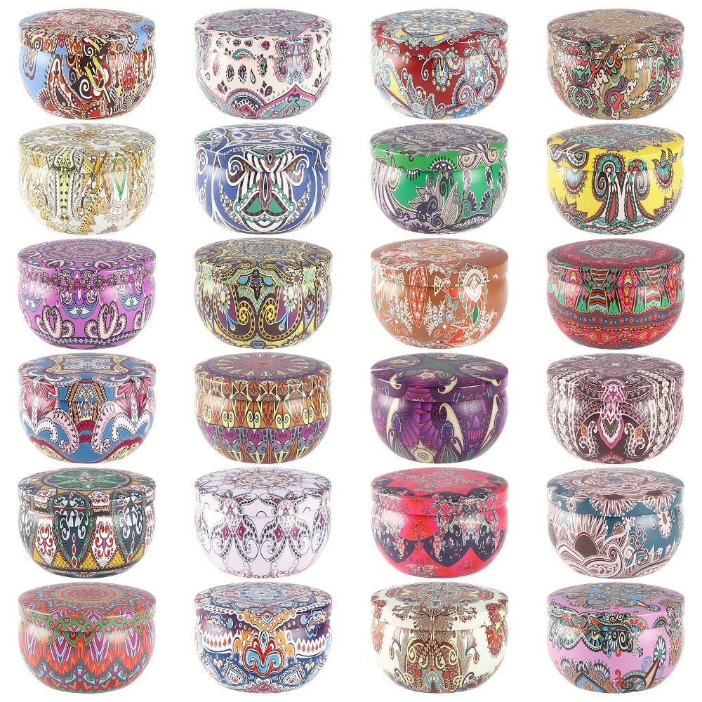 24-Piece Candle Gift Set with Lidded 2.5oz Decorative Travel Tins and Multicolor Fragrance Labels