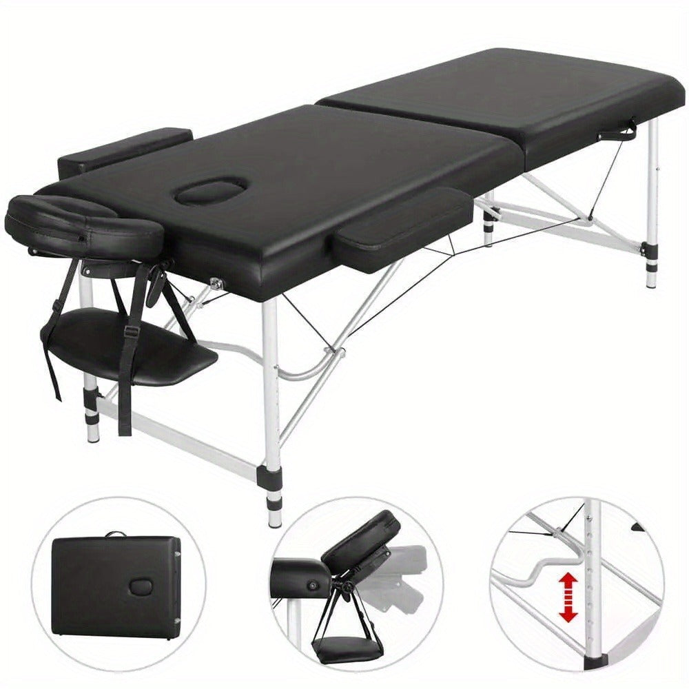 Portable Massage Table Folding Aluminum Frame PU Leather Adjustable Height 3-Section Spa Bed for Lash Extensions Esthetician Tattoo Facial Waxing Home Salon Use with Carrying Bag