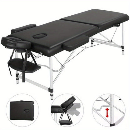 Portable Massage Table Folding Aluminum Frame PU Leather Adjustable Height 3-Section Spa Bed for Lash Extensions Esthetician Tattoo Facial Waxing Home Salon Use with Carrying Bag