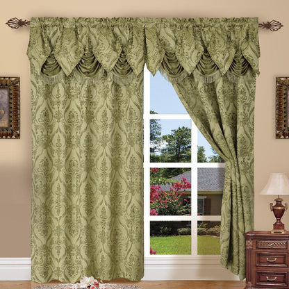 Jacquard Curtain Panels 2-Piece Set 54x84 Inch with Attached Waterfall Valance - Rod Pocket Room Darkening Luxury Window Curtains, Machine Washable, 9 Colors for Living Room Bedroom & Home Office