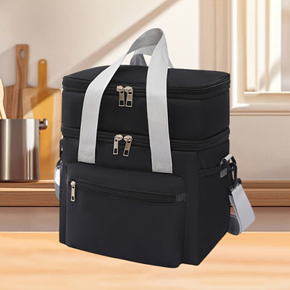 Lunch Bag with Shoulder Strap Double Pocket Portable Cooler Tote for Men Women Work School Picnic Beach in Black Grey Burgundy Blue