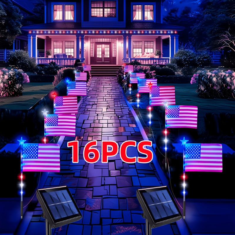 Solar Flag Ground Stake Lights with Separate Panel, 8 Lighting Modes and 8- or 16-Piece Sets