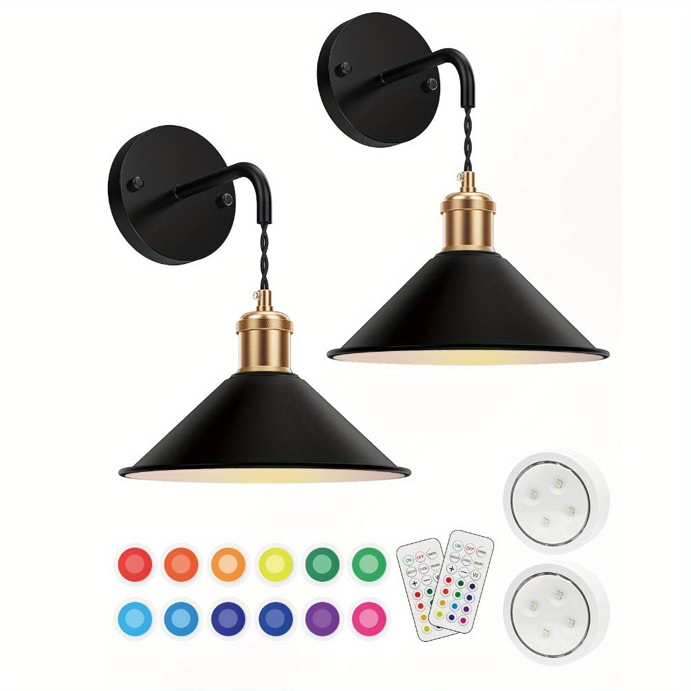 Battery-Operated Two-Light Wall Sconce Set with 13 RGB Scenes, Remote, Timer and Black or White Finish