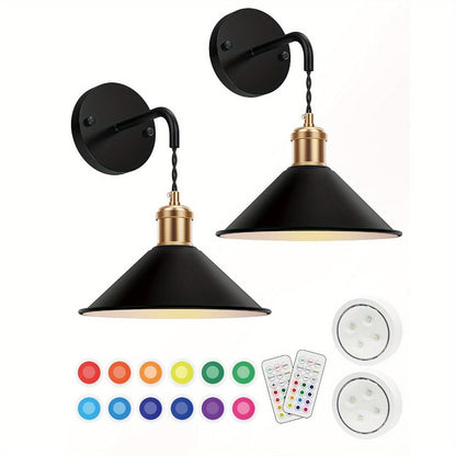 Battery-Operated Two-Light Wall Sconce Set with 13 RGB Scenes, Remote, Timer and Black or White Finish
