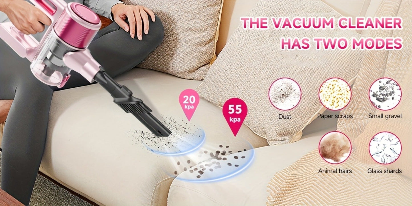 Cordless Vacuum Cleaner 55KPa 8-in-1 Stick Vacuum with LED Light 180° Swivel Lightweight Wireless for Hardwood Carpet Pet Hair Stairs Car Sofa Home Office