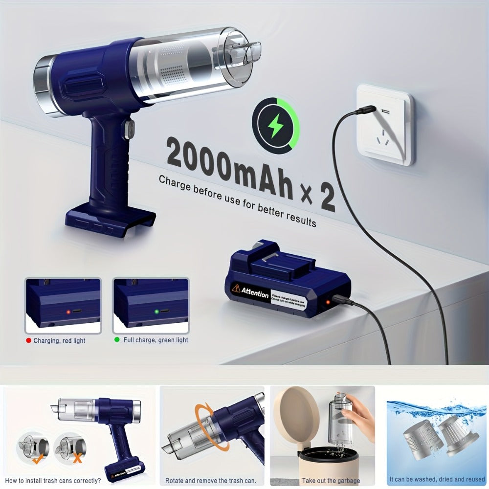 Model 701 Cordless Car Vacuum Cleaner with 5KPa Source Rating, 2000mAh Label, Six Trim Options and Nozzle Set