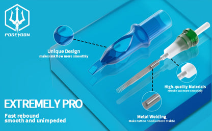 Tattoo Cartridge Needles with POSEIDON V3 Label, 50-Piece Mixed, RL-Only or RS-Only Pack Choices