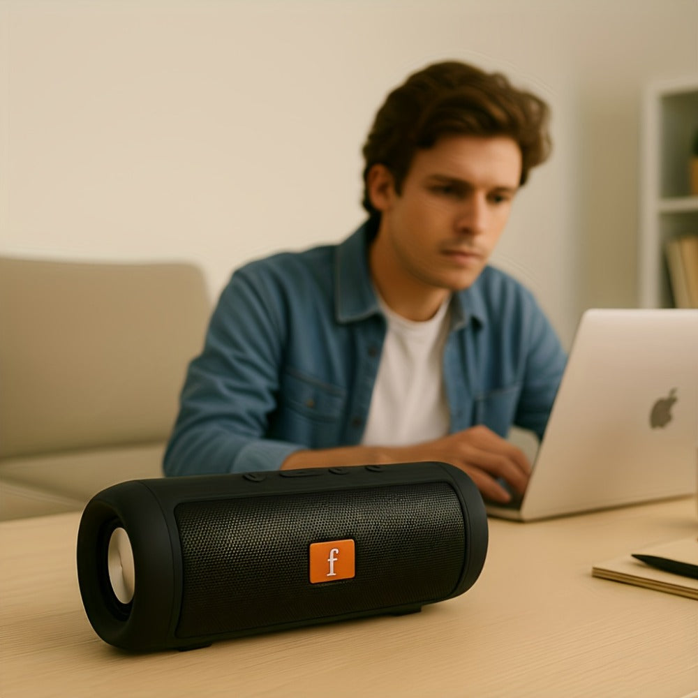 Bluetooth Speaker Cylindrical TWS Stereo-Pairing Model with USB Charging and Red or Black Color Options