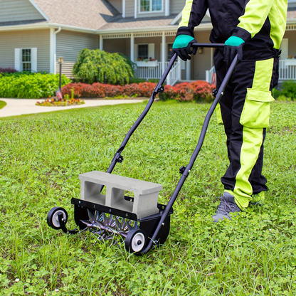 Rolling Lawn Aerator Push Spike 16.5" Heavy Duty with 5-Star Steel Tines, Weight Tray & Steel Handle for Deep Soil Aeration, Lawn Garden Yard Grass Care