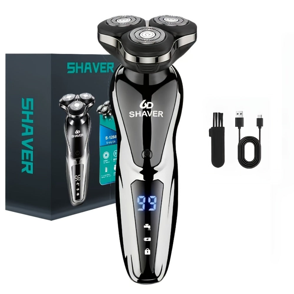 Black Three-Head Rotary Shaver with Digital Display in Standalone, Three-Piece or Four-Piece Sets