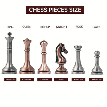 12-Inch Wooden-Style Chess Set with Metal-Finish Pieces, Two Storage Drawers and Two Extra Queens for Adults