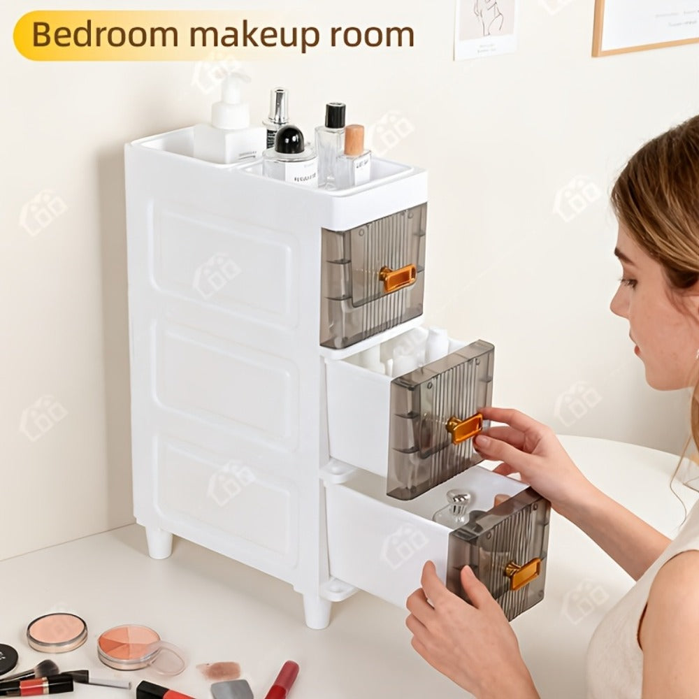 Storage Cabinet Slim PP Drawer Tower with Wheels, Pull-Out Bins and Three, Four or Five Layers