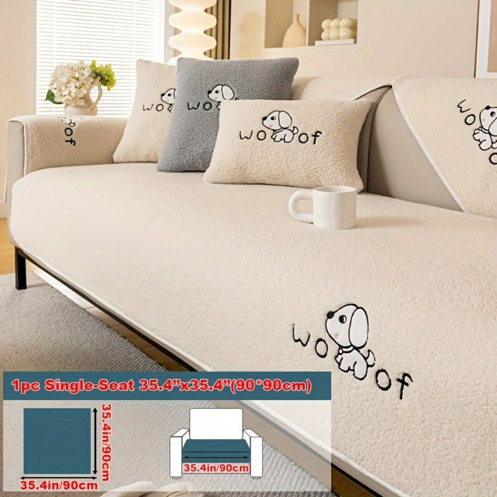 Sofa Cover Embroidered Plush-Texture Panels for Single to 4 Seats, Backrest, Armrest or Pillowcase