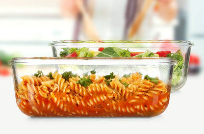 Large Glass Food Storage Containers with Lids 2 Pack – 63oz Borosilicate Glass Meal Prep Containers, Airtight Snap Lids, Oven Microwave Freezer Dishwasher Safe, Leak-Proof Baking Dish Set