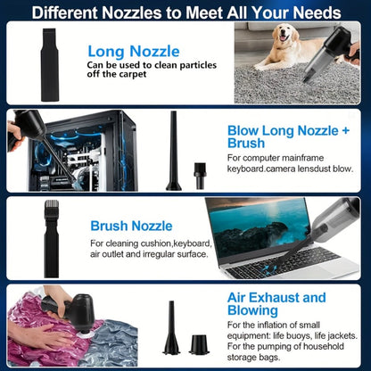 Handheld Vacuum Cleaner 3-in-1 with Suction, Blowing and Air Extraction Modes in Three Colors