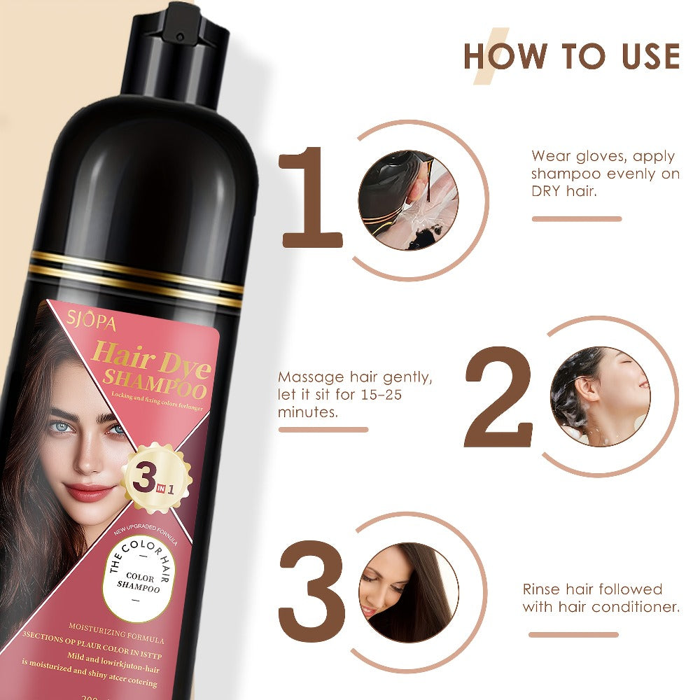 Hair Color Shampoo, SJOPA 3-in-1 Bottle-and-Dropper Set with 10 Rose, Brown, Purple and Black Color Options