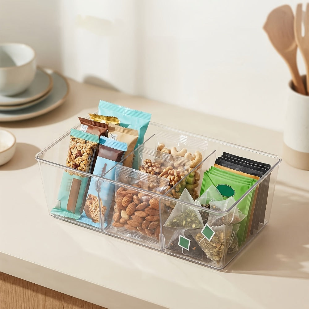 Clear Pantry Storage Bins Set of 8 with Dividers - Transparent Refrigerator Organizer Bins for Kitchen Cabinet, Pantry Organization, Snack Packet Spice Pouch Storage, 10.4" x 6.1" x 3.5"