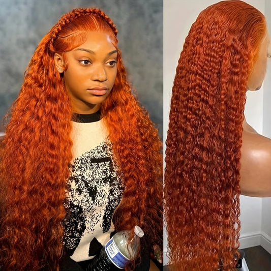 Ginger Orange 13x4 HD Lace Front Wig Human Hair 32 Inch Straight 180% Density Pre Plucked, for Home, Travel and Salon Hair Styling